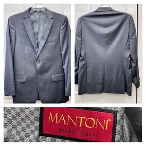 Mantoni Milan Italy grey 100% virgin wool 2 button blazer suit coat mens 42 long